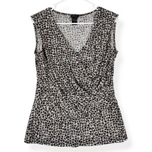 Ann Taylor Sleeveless Blouse Womens M Medium Beige Black Animal Print Stretch